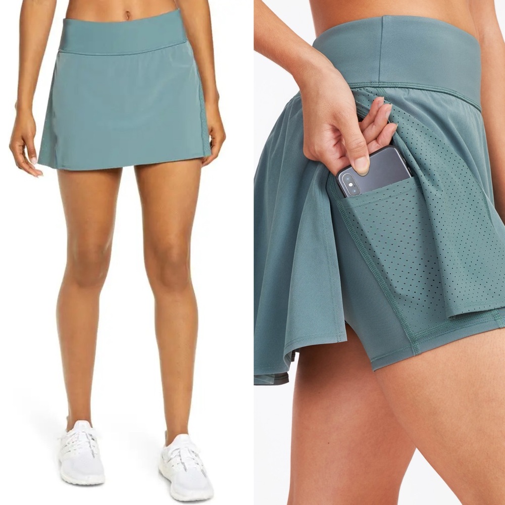 SPANX 14" Get Moving Skort Slit Sides With Pocket Sage Size XS Tennis Pickleball